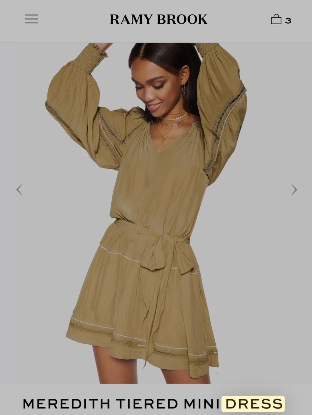 Ramy Brook Olive Mini Dress with Waist Tie